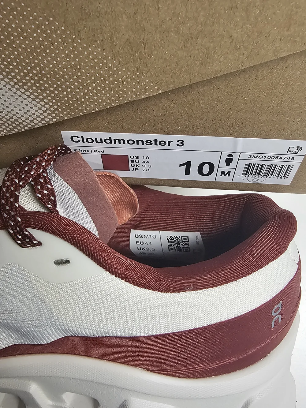 On Running Men's Cloudmonster 3 White / Maroon Running Shoes New